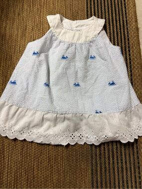 Sweet Pea White and Blue Whale Embroidered Sundress
